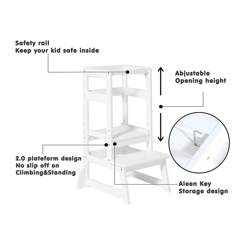 SDADI LT05N Mother's Helper Adjustable Height Kitchen Step Stool, Children Kids Toddlers Counter Level Learning Stool for Kitchen & Bathroom, 3 of 7
