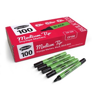 Show-me® Medium Tip Slim Barrel Dry Erase Markers, Black, Classbox of 100 - 1 of 4