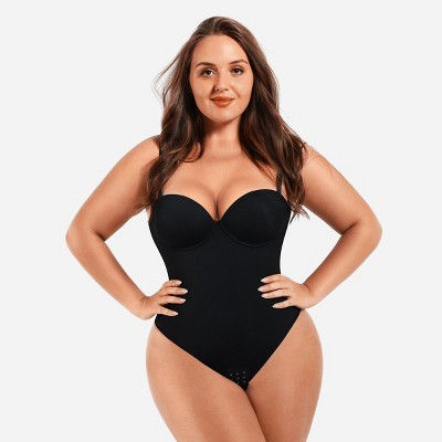 Feelingirl Women's Underwire Thong Shapewear Bodysuit with Removable Straps and Built-in Bra