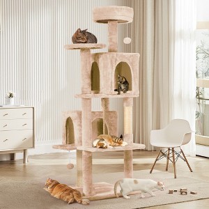 Modern Multicoloured 600GSM Soft Plush Cat Tree Pet Tower with Top Perch and Hanging Ball - 1 of 4