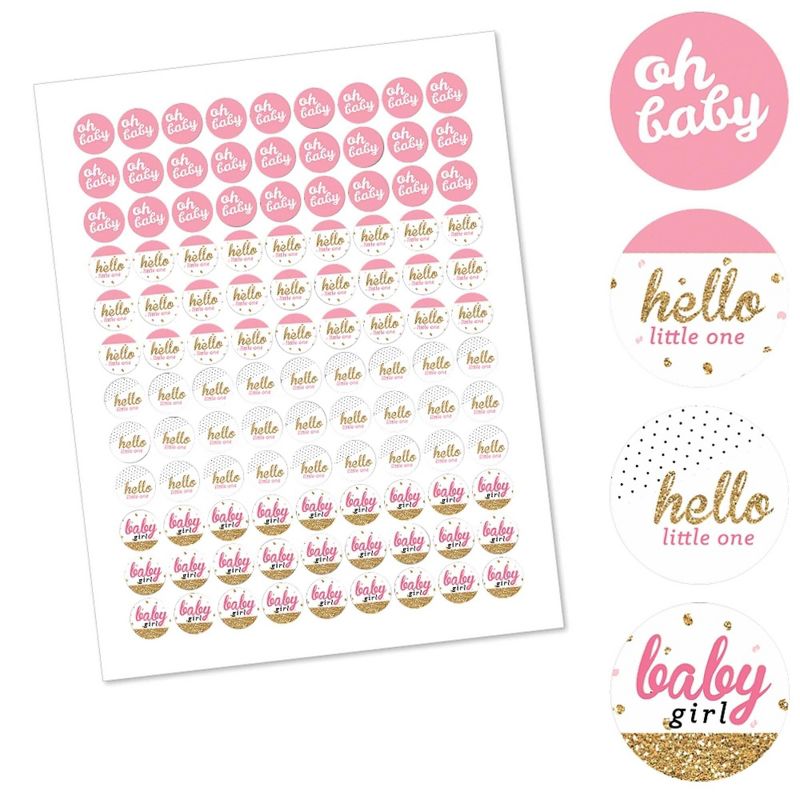 Big Dot of Happiness Hello Little One - Pink & Gold - Girl Baby Shower Party Round Candy Sticker Favors - Labels Fits Chocolate Candy (1 sheet of 108), 2 of 7