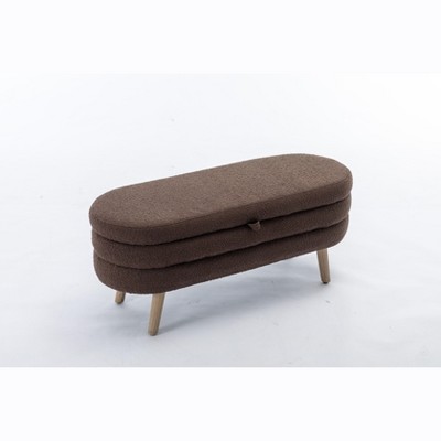 VYNXARIA-Velvet Brown Fabric Storage Bench with Wood Legs For Living Room Bedroom Indoor