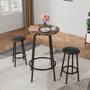 CAVINAS 3 Piece Bar Table and Bar Stools Set, 2 Counter Height Bar Chairs and 1 Round Dining Table with Middle Shelf for Pub, Dining Room - 1 of 4