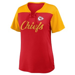 NFL Kansas City Chiefs Women's Short Sleeve Lace Up V-Neck Top - 1 of 3
