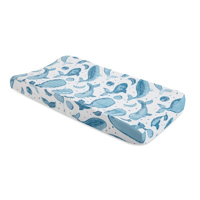 Crane Baby Cotton Quilted Changing Pad Cover - Caspian Whales