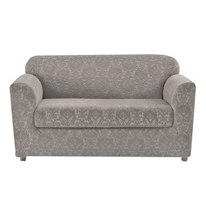Stretch Ikat 2pc Loveseat Slipcover Silver Gray - Sure Fit