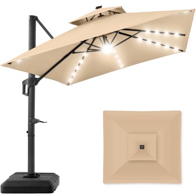 Best Choice Products 10x10ft 2-Tier Square Outdoor Solar LED Cantilever Patio Umbrella w/ Base Included
