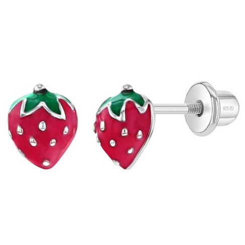 Girls' Summer Strawberry Screw Back Sterling Silver Earrings - Red - In ...
