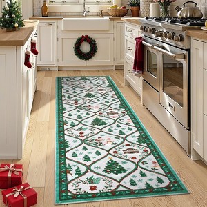 Christmas Area Rug, Xmas Theme Print Throw Carpet with Non Slip Backing, Low Pile Stain Resistant Floor Carpet for Living Room, Bedroom - 1 of 4