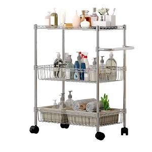 Coucheta 3 Tie Rolling Utility Kitchen Cart On Wheels,600Lbs Wire Shelving Wire Basket Shelf Storage Cart, Utility Trolley with Handles - 1 of 4
