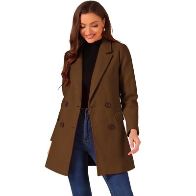 INSPIRE CHIC Women's Notch Lapel Double Breasted Belted Mid Long Outwear Winter Coat