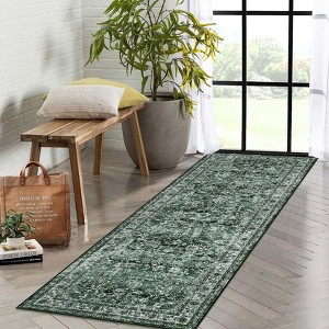 Washable Vintage Floral Distressed Rug Non Slip Low Pile Rug Soft Throw Floor Cover Foldable Indoor Carpet for Living Room Bedroom - 1 of 4