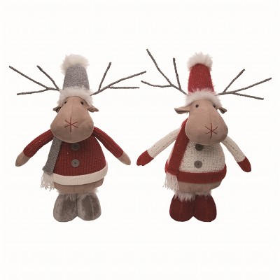Transpac Plush Short Standing Reindeer Set of 2 Christmas Home Decorations