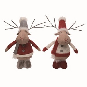 Transpac Plush Short Standing Reindeer Set of 2 Christmas Home Decorations - 1 of 1