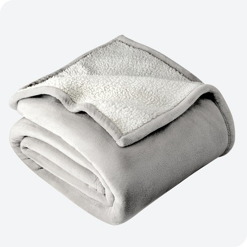 Light Grey Throw Travel Size Faux Shearling Fleece Blanket by Bare Home