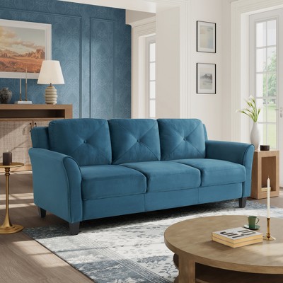 Harper Blue Tufted Microfiber Sofa with Flared Arms