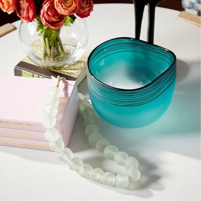 Ocean Blue and Frost Glass Vase with Swirl Pattern