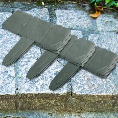 Gray Plastic Cobbled Stone Effect Garden Lawn Border Edging, 20 Pieces