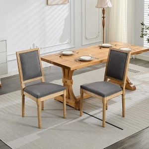 PAGED French Decor Chairs Set of 2 Upholstered Dining Chairs with Square Rattan Backrest and Exquisitely Carved Wood Frame for Living Room - 1 of 4