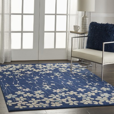 Elysian Navy Floral 5' x 7' Reversible Viscose Area Rug