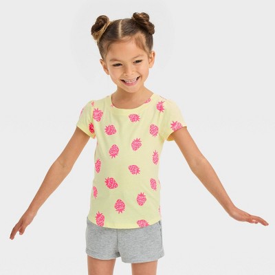 3-Pack Toddler Girl Graphic Strawberry and Letter Print Ruffled Tee Set