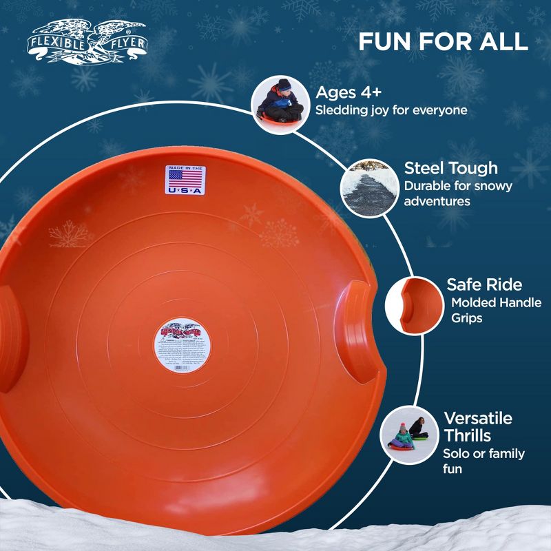 Paricon 626-B Flexible Flyer Round Flying Saucer Disc Racer Polyethylene Snow Sled Toboggan, for Ages 4 and Up, 26 Inch Diameter, 2 of 7