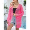 Women Crochet Cardigan Tie Front Long Sleeve Lightweight Cover Up Oversized Hollow Out Summer Cardigans - 2 of 4