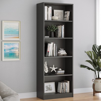 GlasFlength Decorative Bookshelf, Spacious Space and Adjustable Shelf, Open Bookshelves for Bedroom, Living Room, Home Office，Gray，24.4"*11.6"*68.9"
