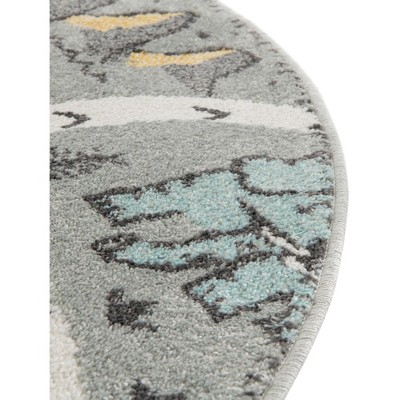 Gray Oval Kids Jungle Animals Stain-Resistant Rug