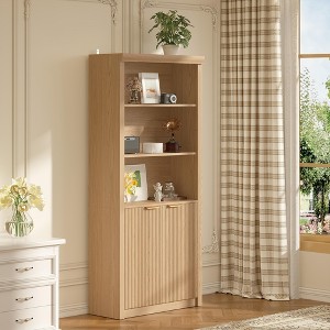 Book Shelf and Bookcase,31.5" Wide Bookshelf with Drawer and Doors,Farmhouse Book Case with Storage,Wood Storage Cabinet with 5 Tier Display Shelves - 1 of 4