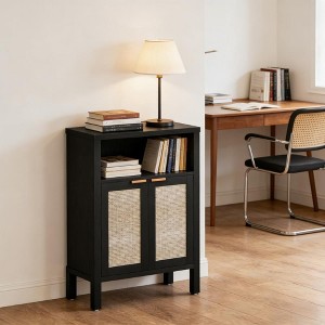 Okak Natural Nordic Style Coffee Bar Cabinet with Open Shelf & Rattan Doors,Storage Sideboard Buffet Cabinet for Corner,Dining Room - 1 of 4