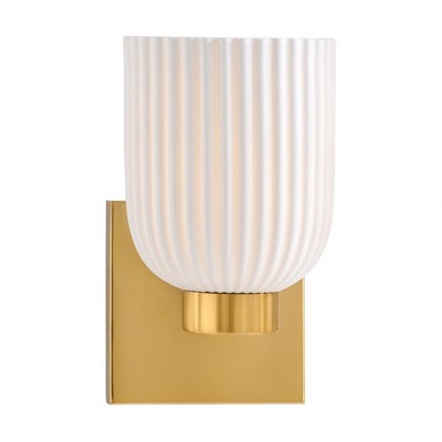 Warm Brass Dimmable Sconce with White Porcelain Shade