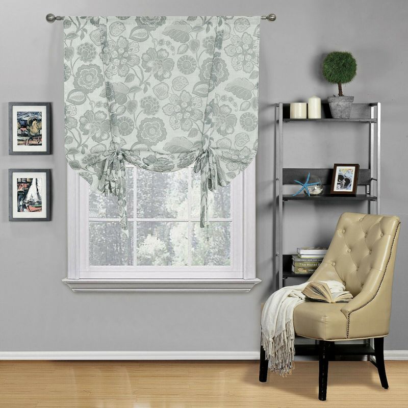 Kate Aurora Shabby Chic Floral Jacobean Sheer Single Tie Up Window Curtain Shade, 3 of 5