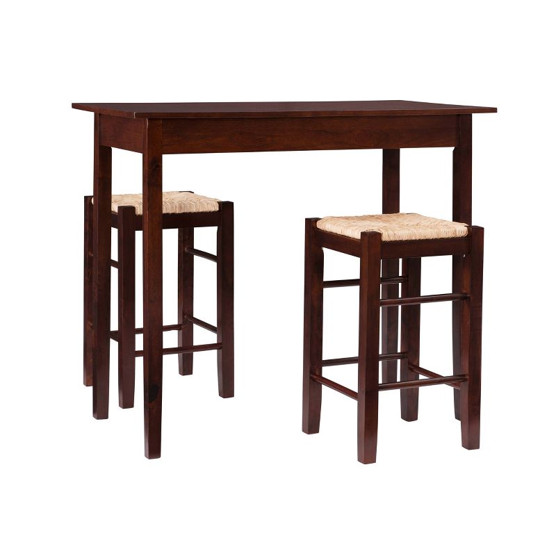 3pc Rush Seat Chairs and Counter Height Table Dining Set Wood/Brown - Linon, 1 of 8