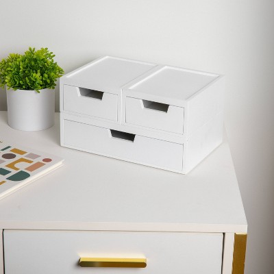 Martha Stewart 3pc Stackable Engineered Wood Boxes White: Desk Organizer Set for Office & Drawer Organization