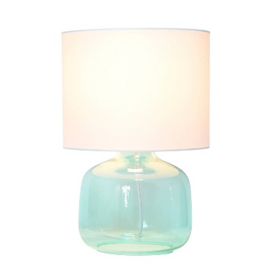 Aqua Glass Nightstand Lamp with White Fabric Shade