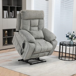 Oversized Chenille Power Lift Recliner Chair with Dual OKIN Motors, Massage, Heating, 180¡ã Lay Flat, and 2 Cup Holders - 1 of 4
