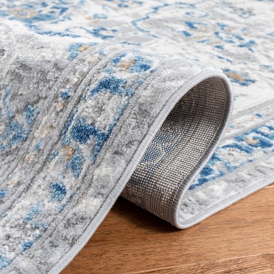 Ivory and Blue Synthetic Non-slip Runner Rug, 2'2" x 8'