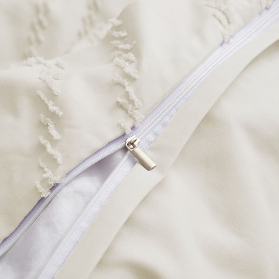 Cream Tufted Microfiber Geometric Duvet Cover Set Full/Queen