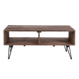 42" Reclaimed Wood Rectangle Farmhouse Coffee Table with Metal Legs and Storage Natural/Brown - The Urban Port - 1 of 4