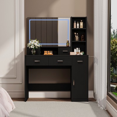 NicBex Vanity Desk with Mirror Dresser with Mirror, 40.9IN Dressing Table with 5 Large Drawer and Storage Cabinet for Bedroom