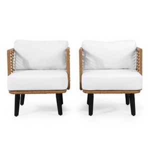 Nic 2pk Outdoor Wicker Club Chairs with Cushions: Christopher Knight Home, UV & Water-Resistant Patio Seating - 1 of 4