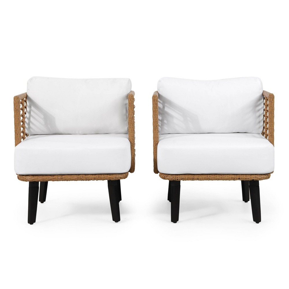 Photos - Garden Furniture Nic 2pk Outdoor Wicker Club Chairs with Cushions - Light Brown/White - Chr