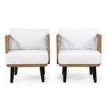 Nic 2pk Outdoor Wicker Club Chairs with Cushions - Light Brown/White - Christopher Knight Home
