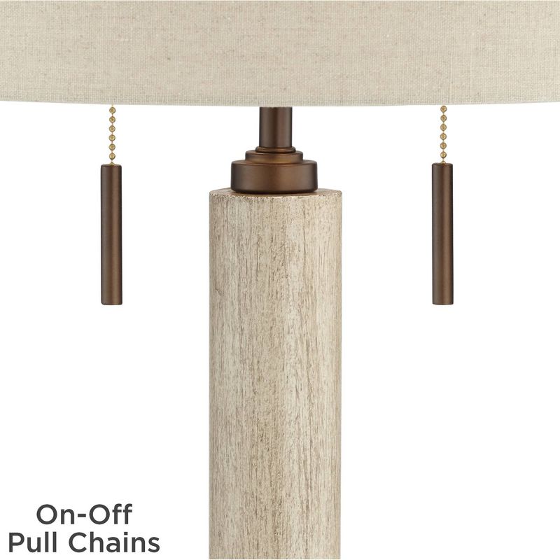 Franklin Iron Works Mid-Century Modern Table Lamp with USB Charging Port 28.5" Tall Whitewashed Wood Fabric Drum Shade Living Room Bedroom, 5 of 10