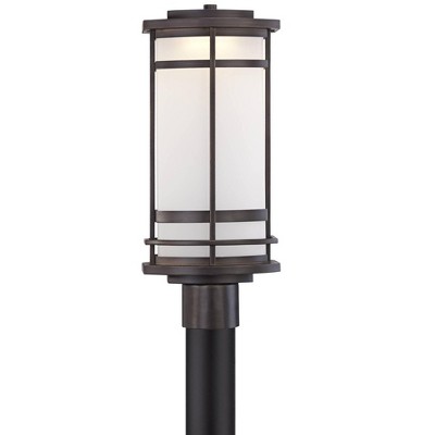 Possini Euro Design Modern Outdoor Post Light Fixture Bronze Metal 19" Etched Glass Shade for Exterior House Porch Patio Outside