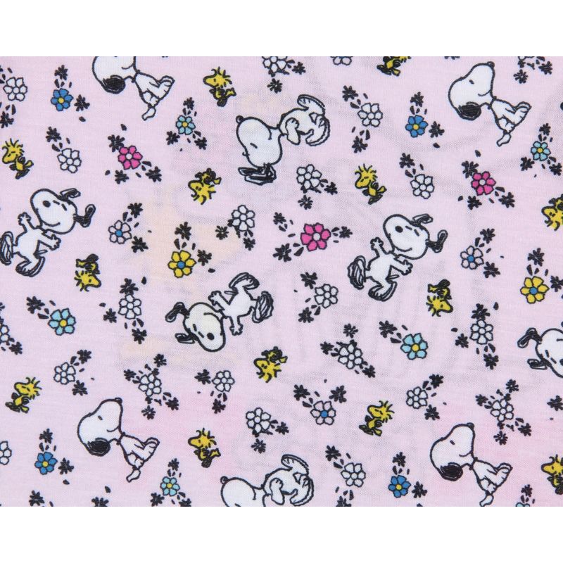 Girls' Peanuts Snoopy Woodstock Flowers Friends Nightgown Pajama Shirt Pink, 3 of 6