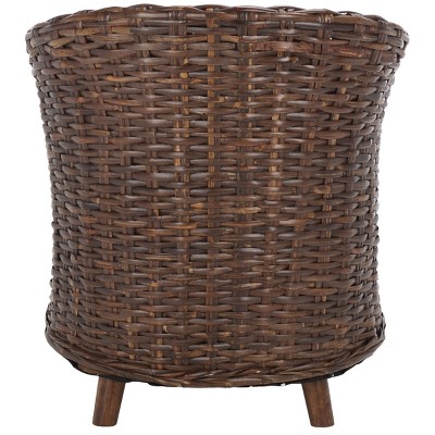 Transitional Rattan and Mango Wood Barrel Chair with Cushion - Brown