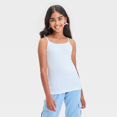 Детские Cat & Jack Girls' Cami Top - Cat & Jack™ White M: Adjustable Strap, Squareneck, Midweight Jersey