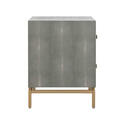 Pesce Modern Gray Shagreen 2-Drawer Nightstand with Brass Accents